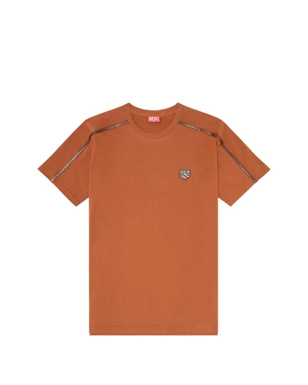 DIESEL Orange T-Shirt With Contrast Trims And Logo-Patch for men