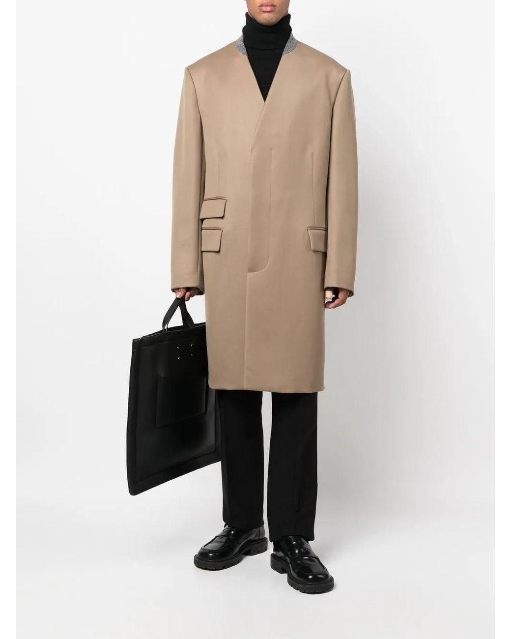 Maison Margiela Natural Single Breasted Wool Coat for men