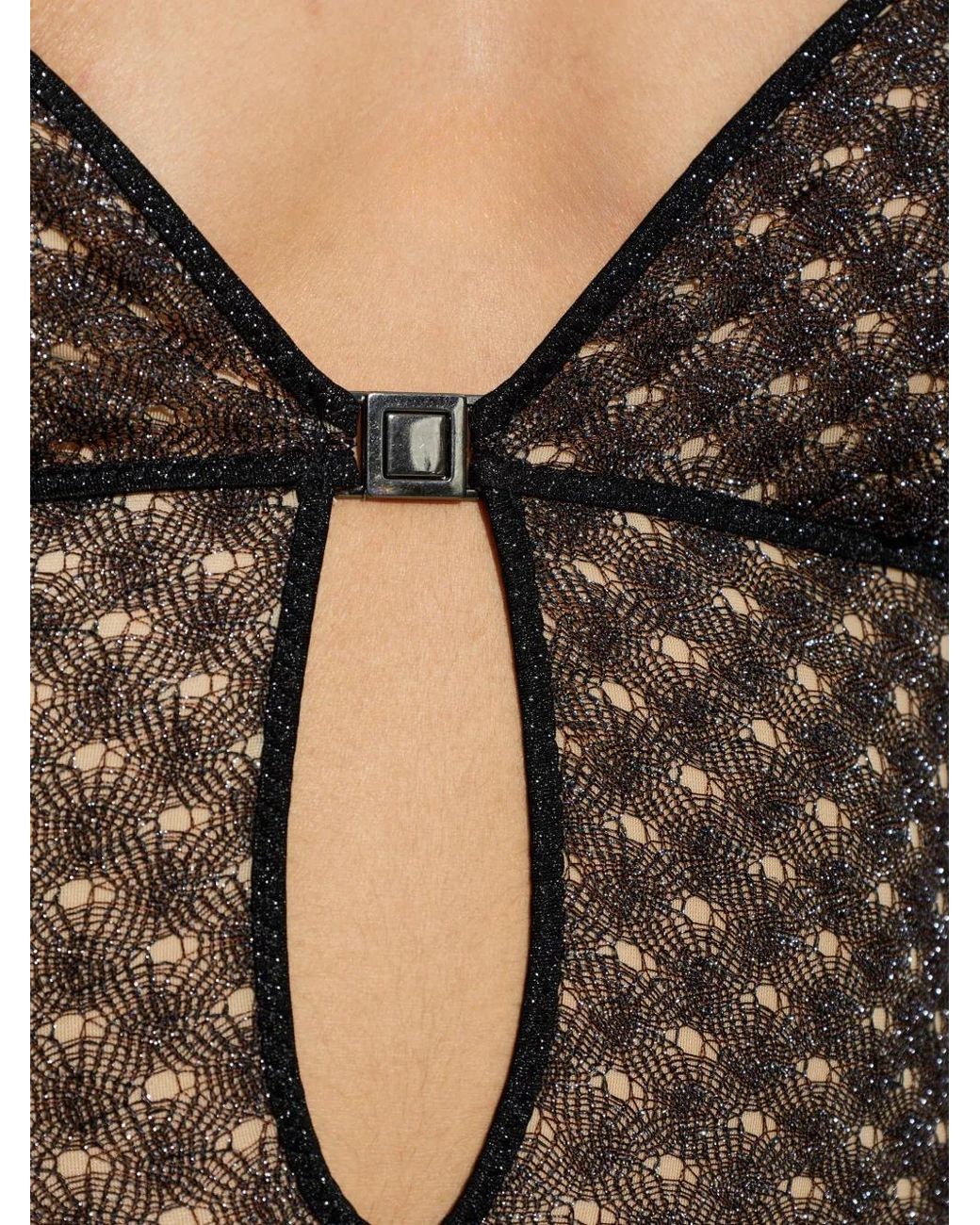 Missoni Brown Crochet-Knit Cutout Swimsuit