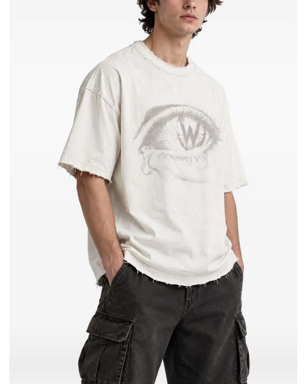 WARMAN White Graphic-Print Distressed T-Shirt for men
