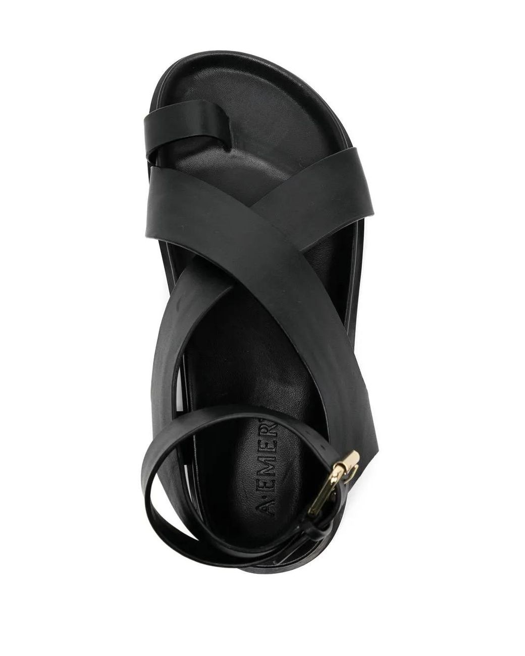 A.Emery Black Jalen Flat Leather Sandals