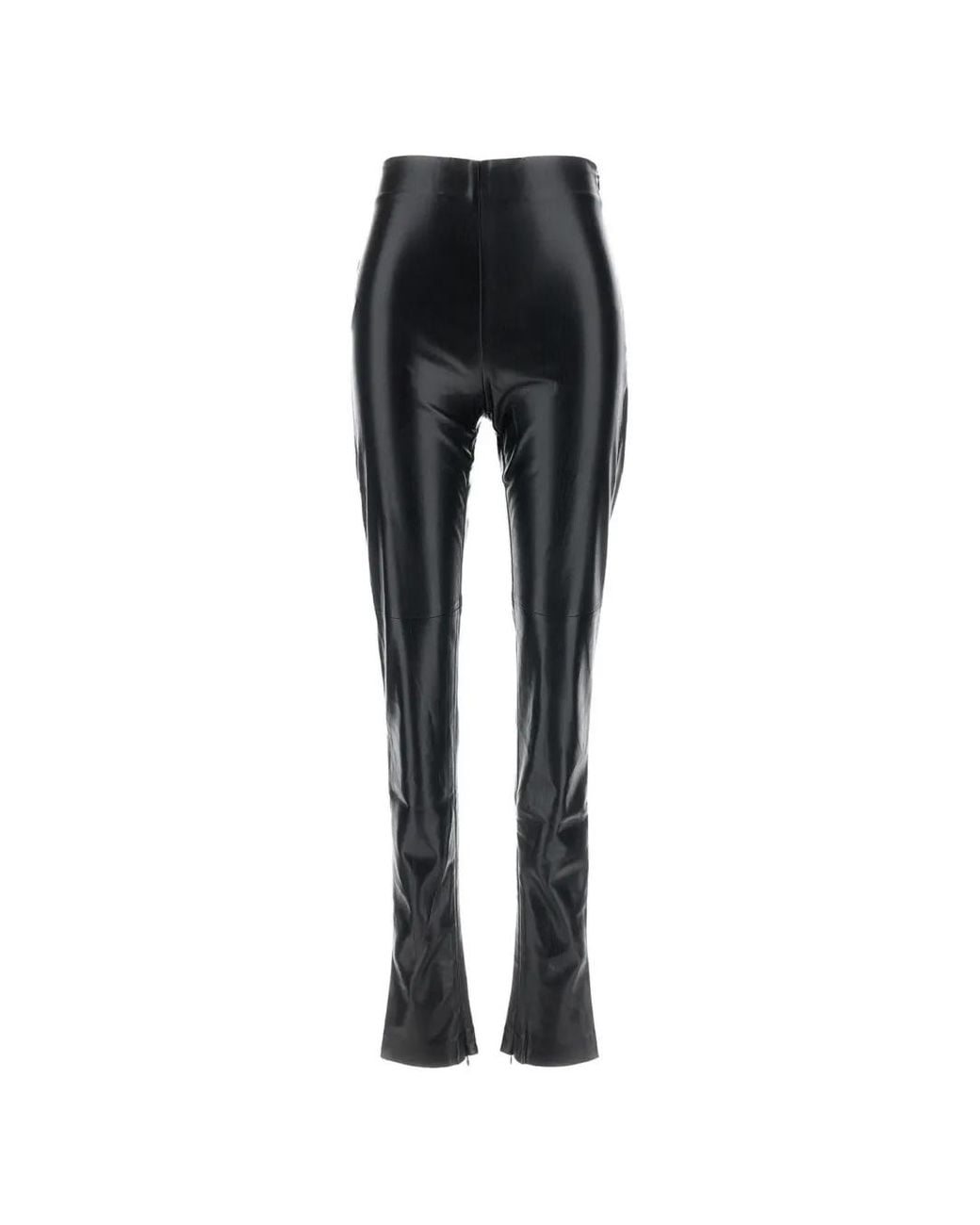 ANDAMANE Black Faux-Leather Zipped-Hem Trousers