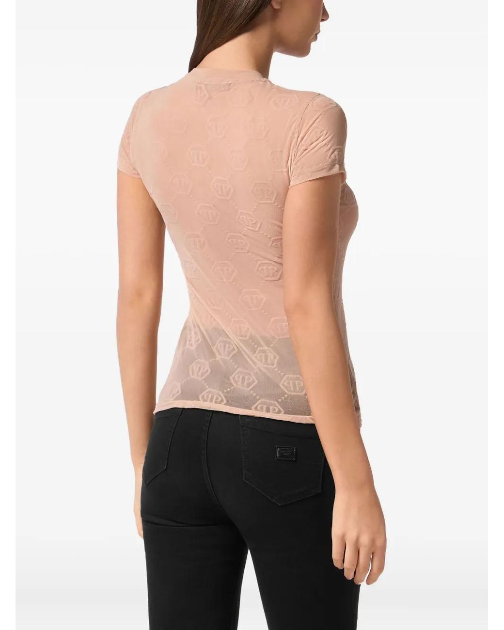 Philipp Plein Pink Monogram-Pattern Tulle T-Shirt