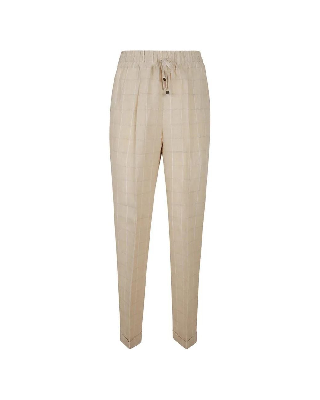 Kiton Natural Check-Pattern Drawstring Trousers