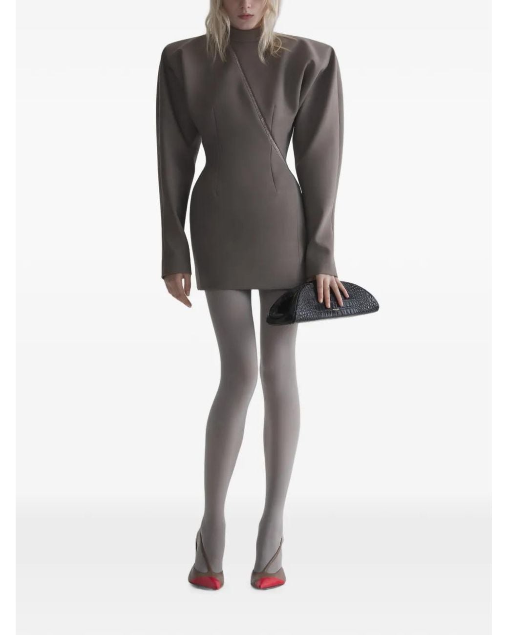 Mugler Black Taupe Mini Zipped Dress