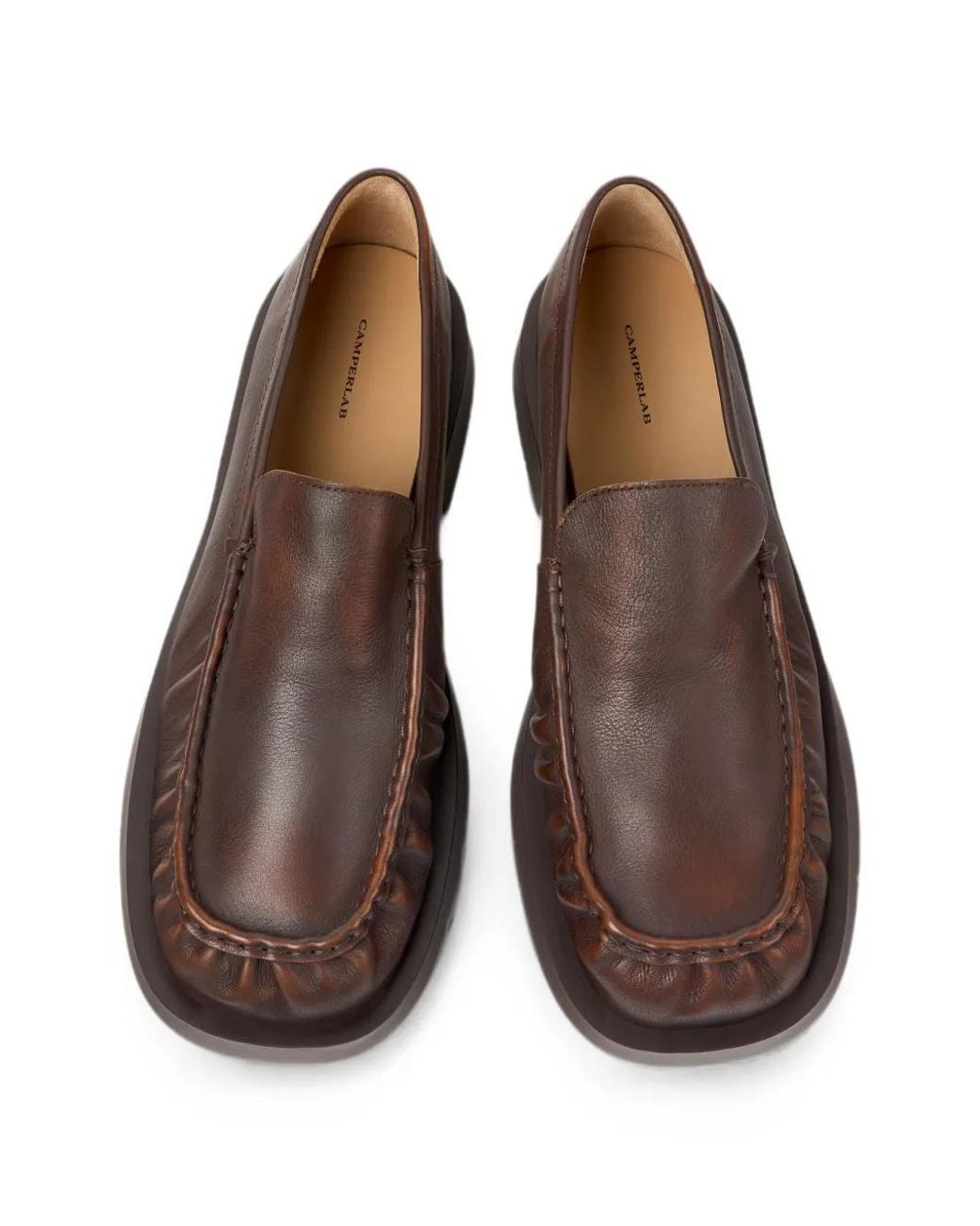 CAMPERLAB Brown 1978 Ruched Leather Loafers