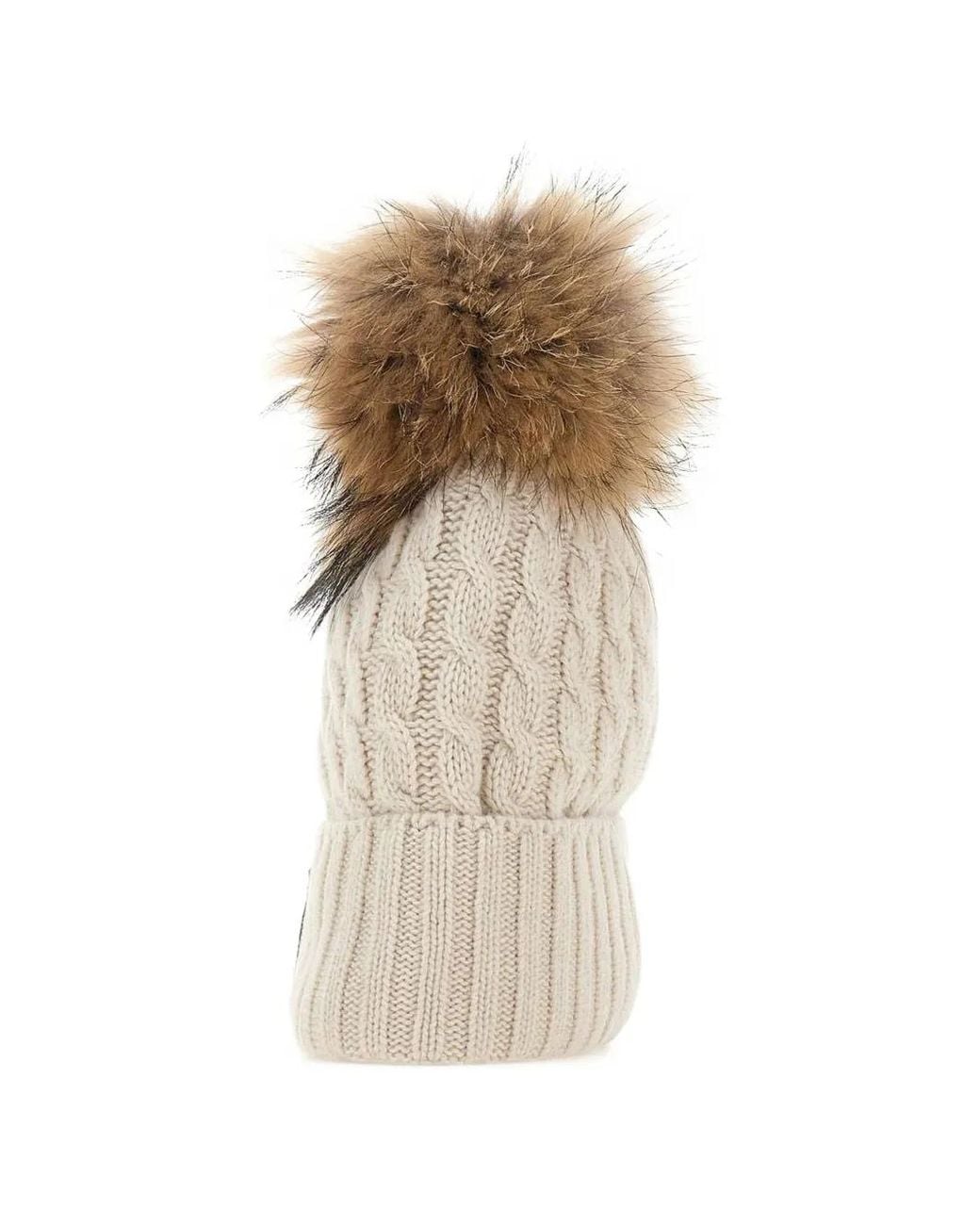 Blauer Natural Bonnet En Maille Torsadée À Pompon