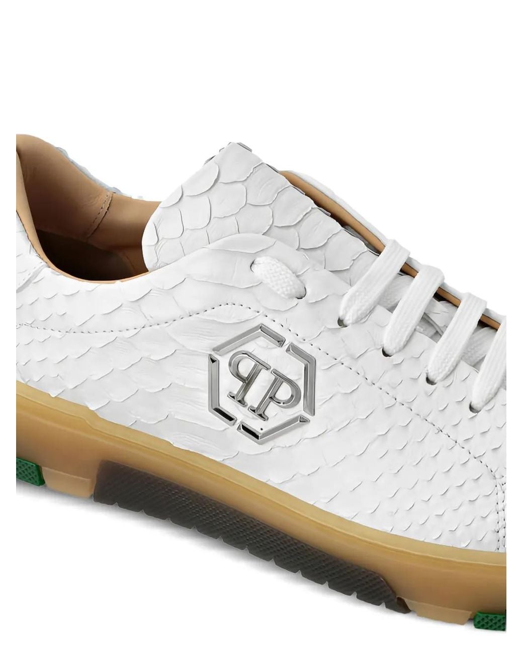Philipp Plein White Python Logo Sneakers