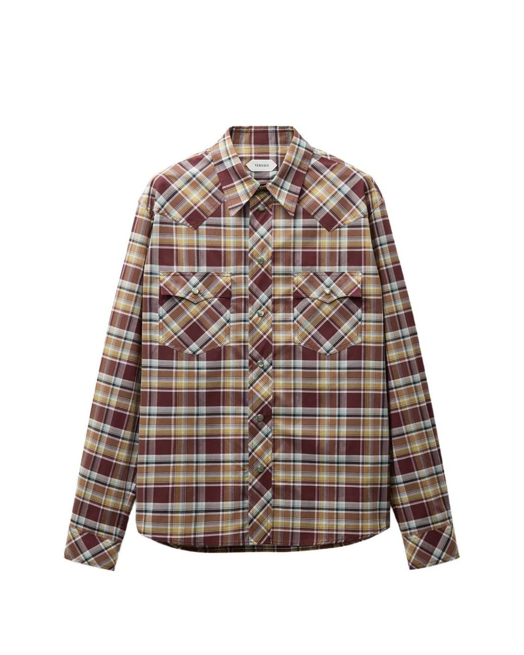 Versace Brown Checked Cotton-Poplin Slim Shirt for men