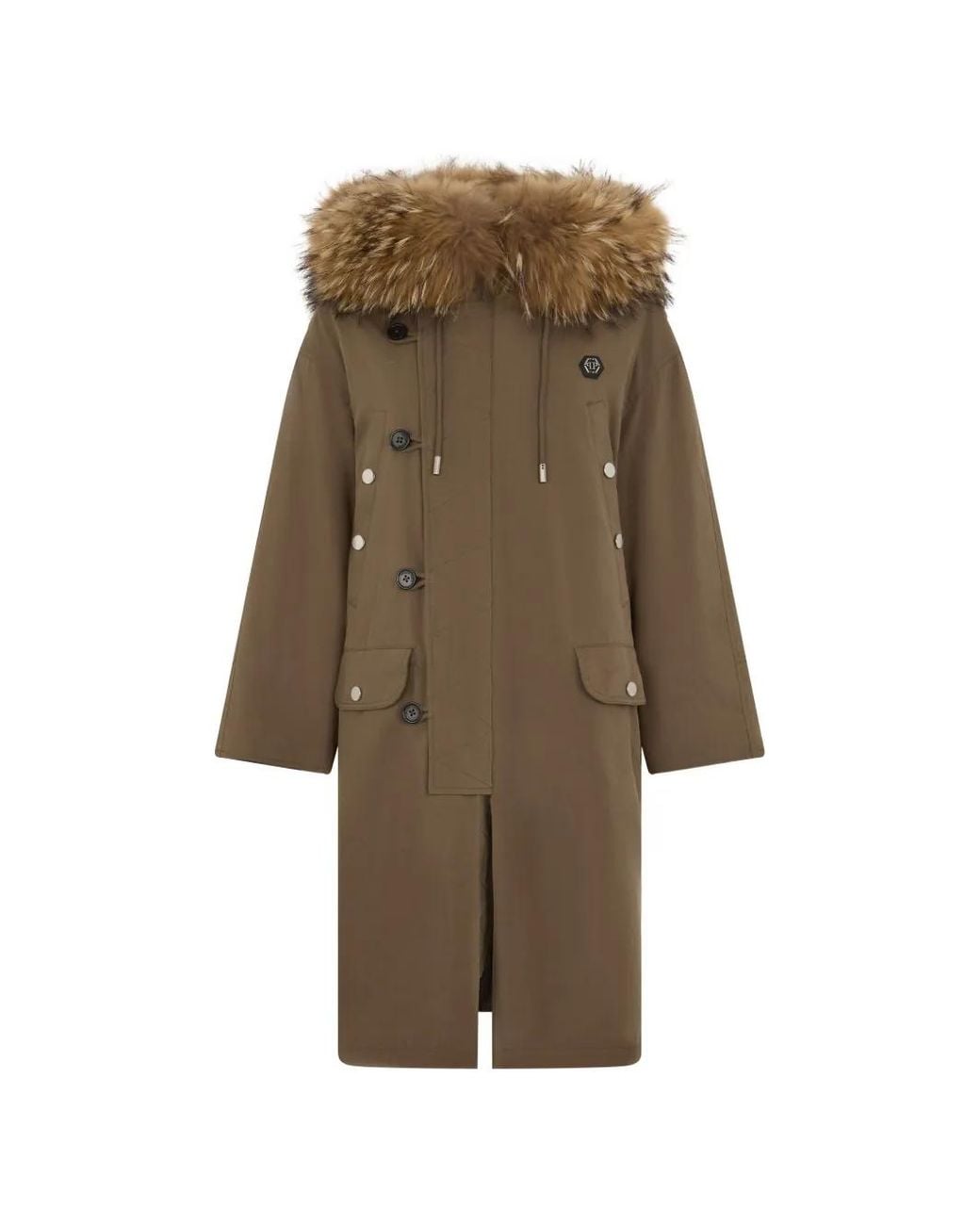 Philipp Plein Natural Parka À Détails En Fourrure Artificielle