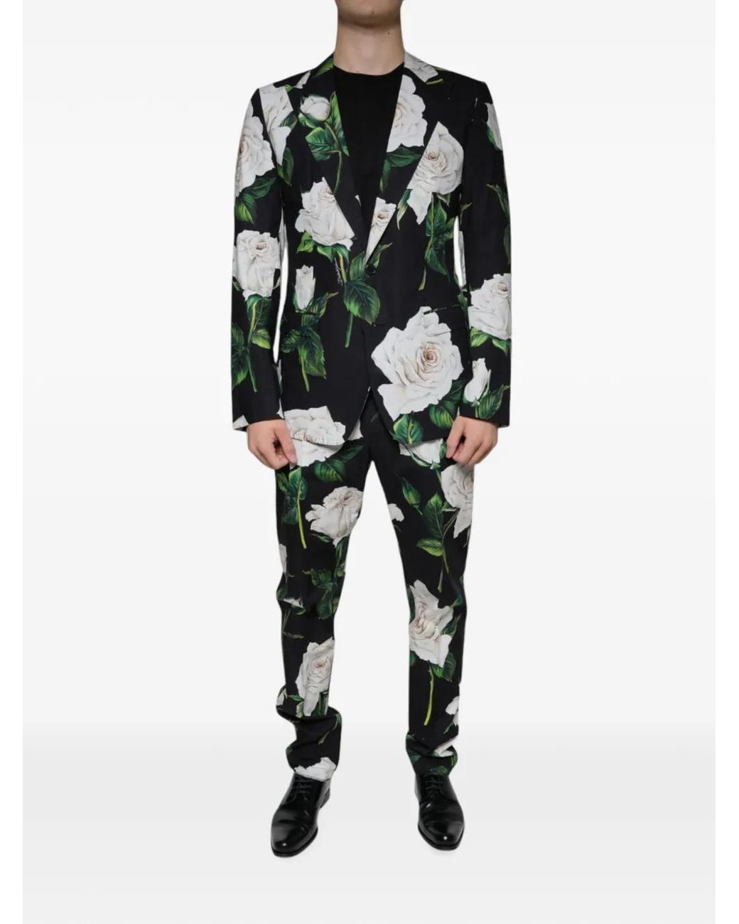 Dolce & Gabbana Black Rose-Print Cotton Suit for men