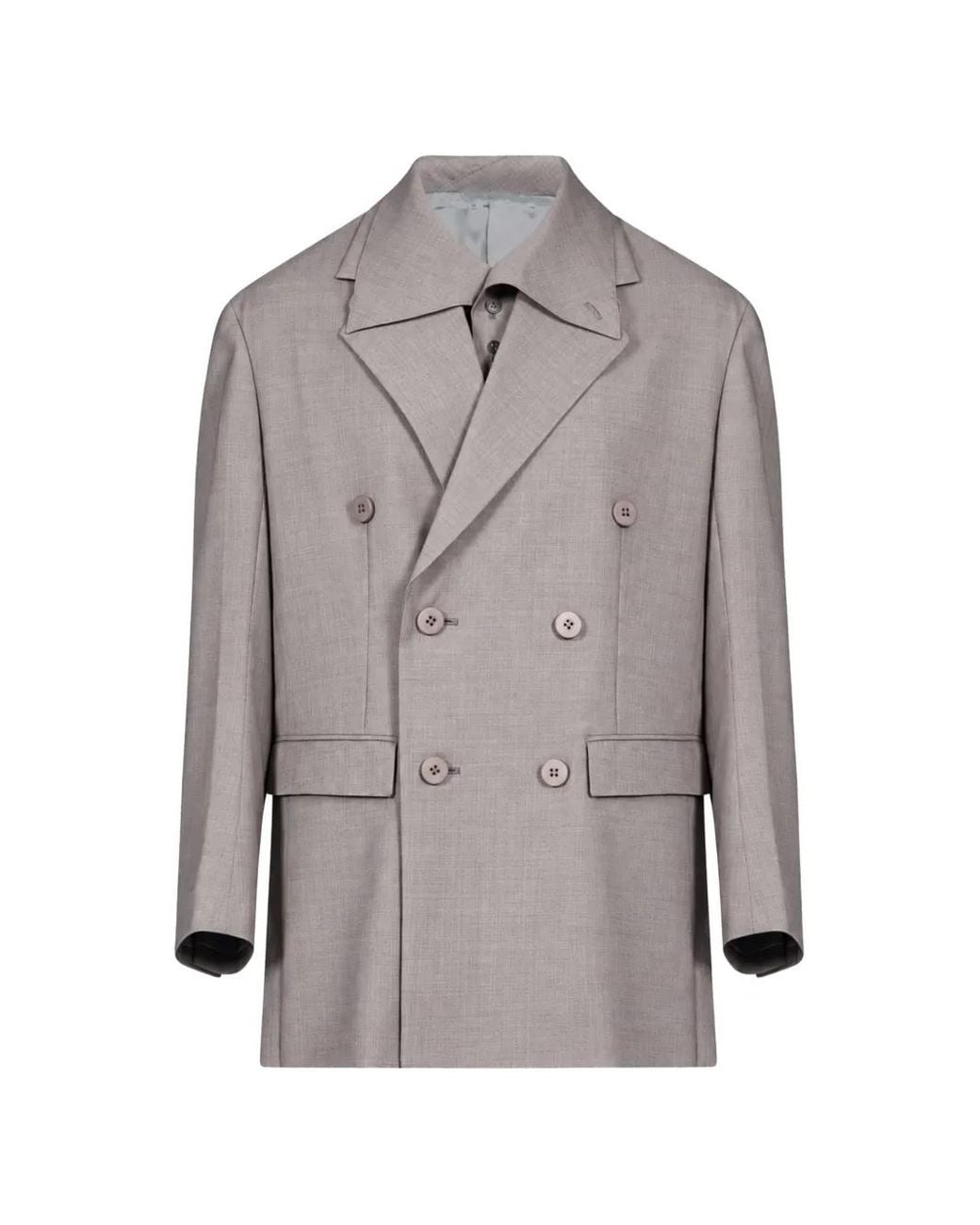 Issey Miyake Gray Honest Ensemble Double-Breasted Peak-Lapel Blazer