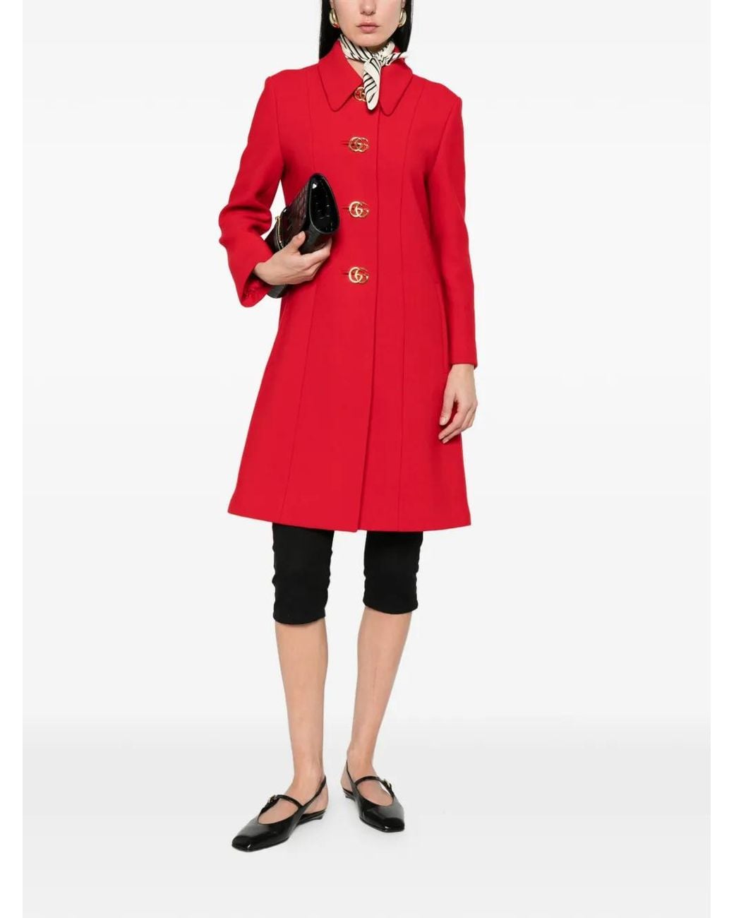 Gucci Red Wool Natté Coat With Double G Button