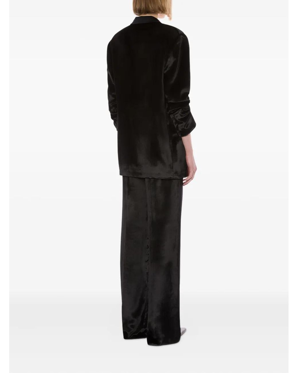 Alberta Ferretti Black Satin Double-Breasted Blazer