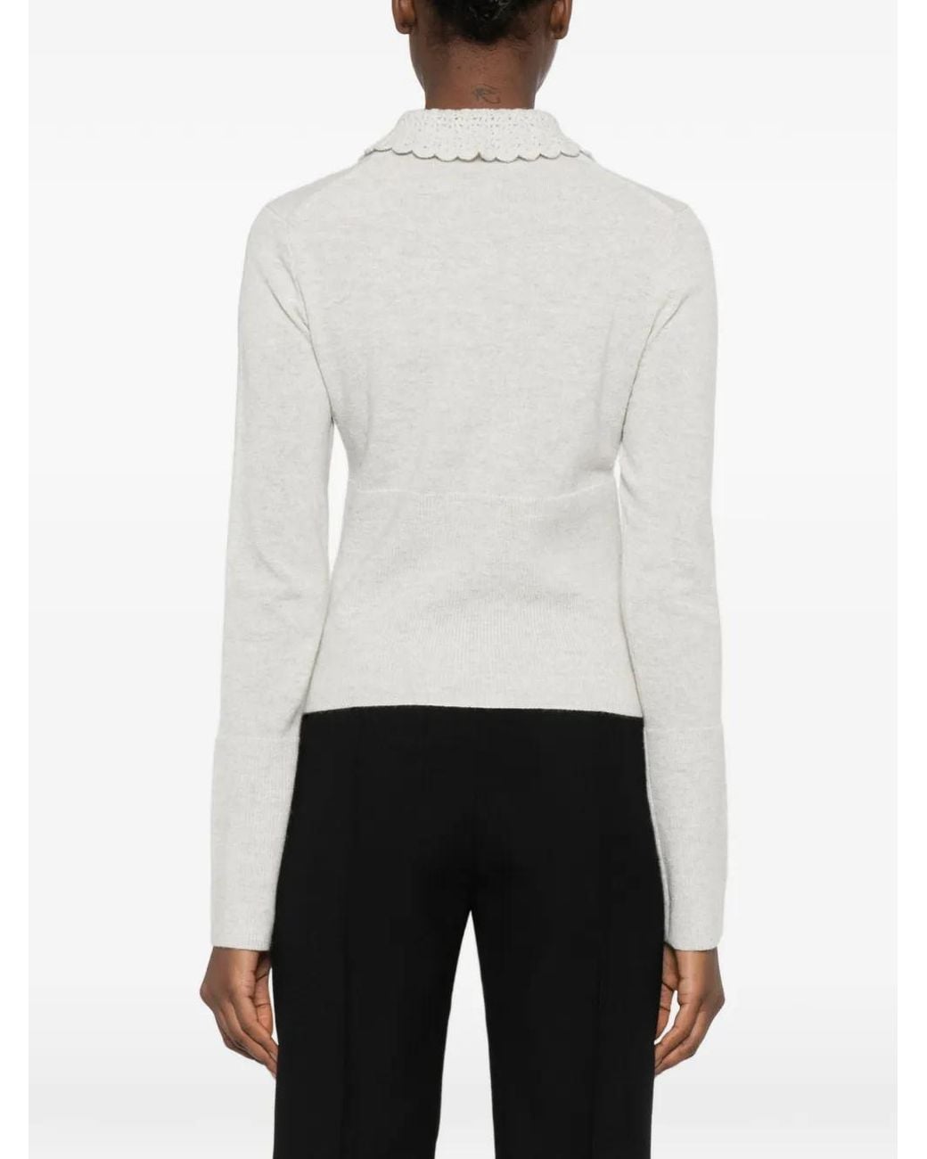 Chloé White Crocheted Collar Wool Cardigan
