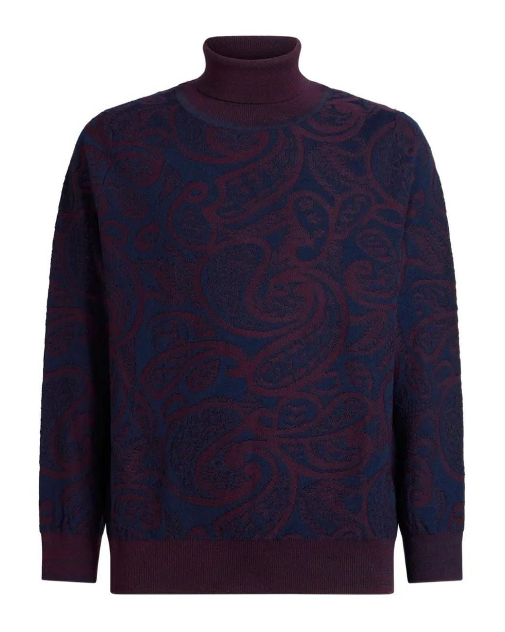 Etro Blue Paisley Jacquard Turtleneck Sweater for men