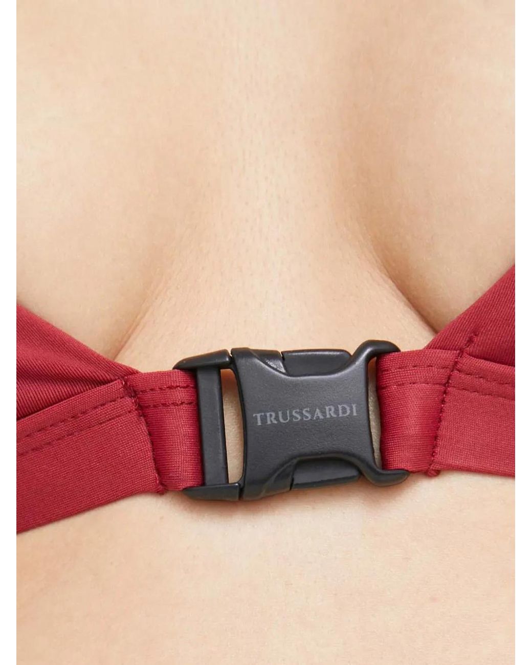 Trussardi Red Buckle-Fastening Halterneck Bikini Top