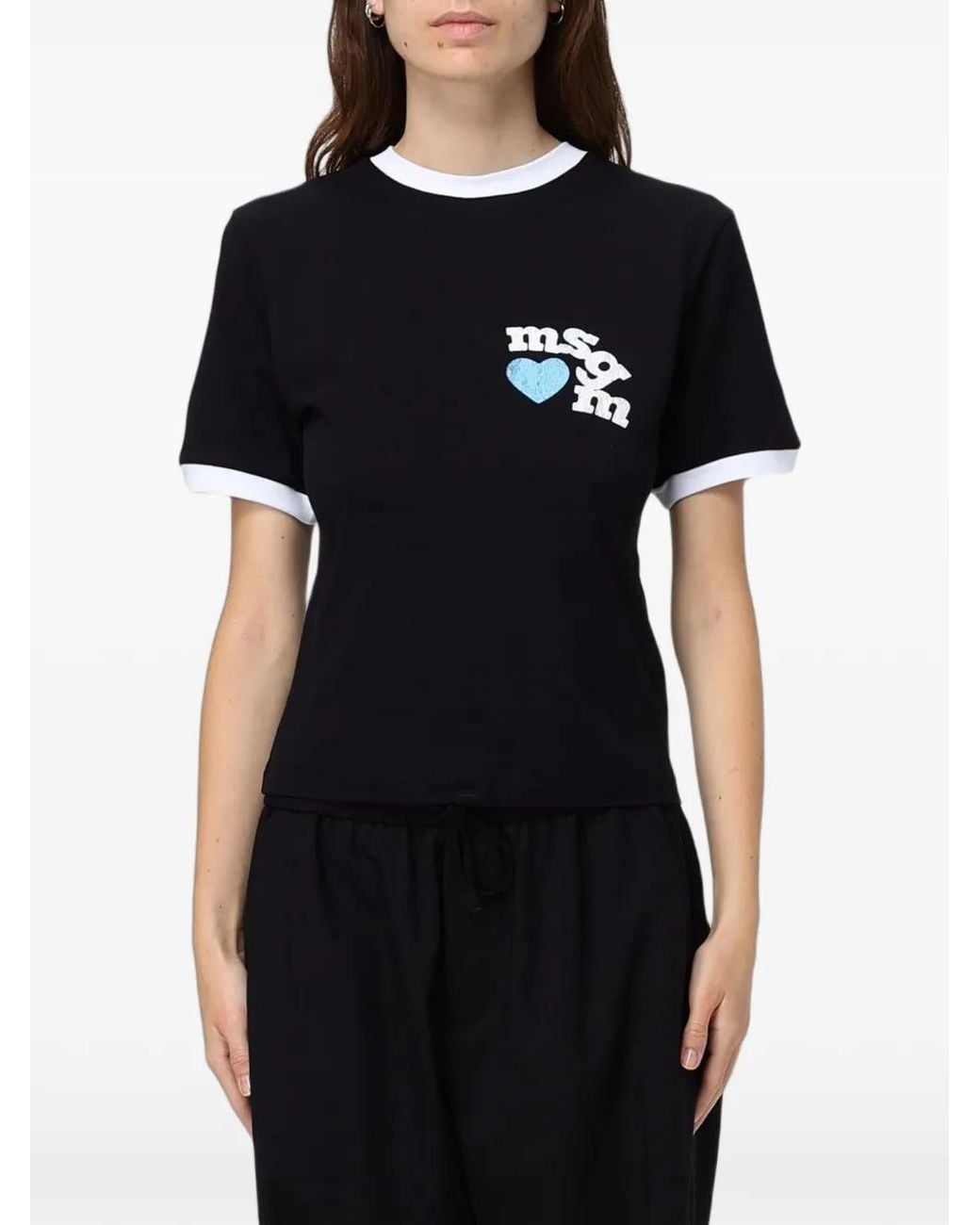 Camiseta Con Logo Estampado MSGM de color Black