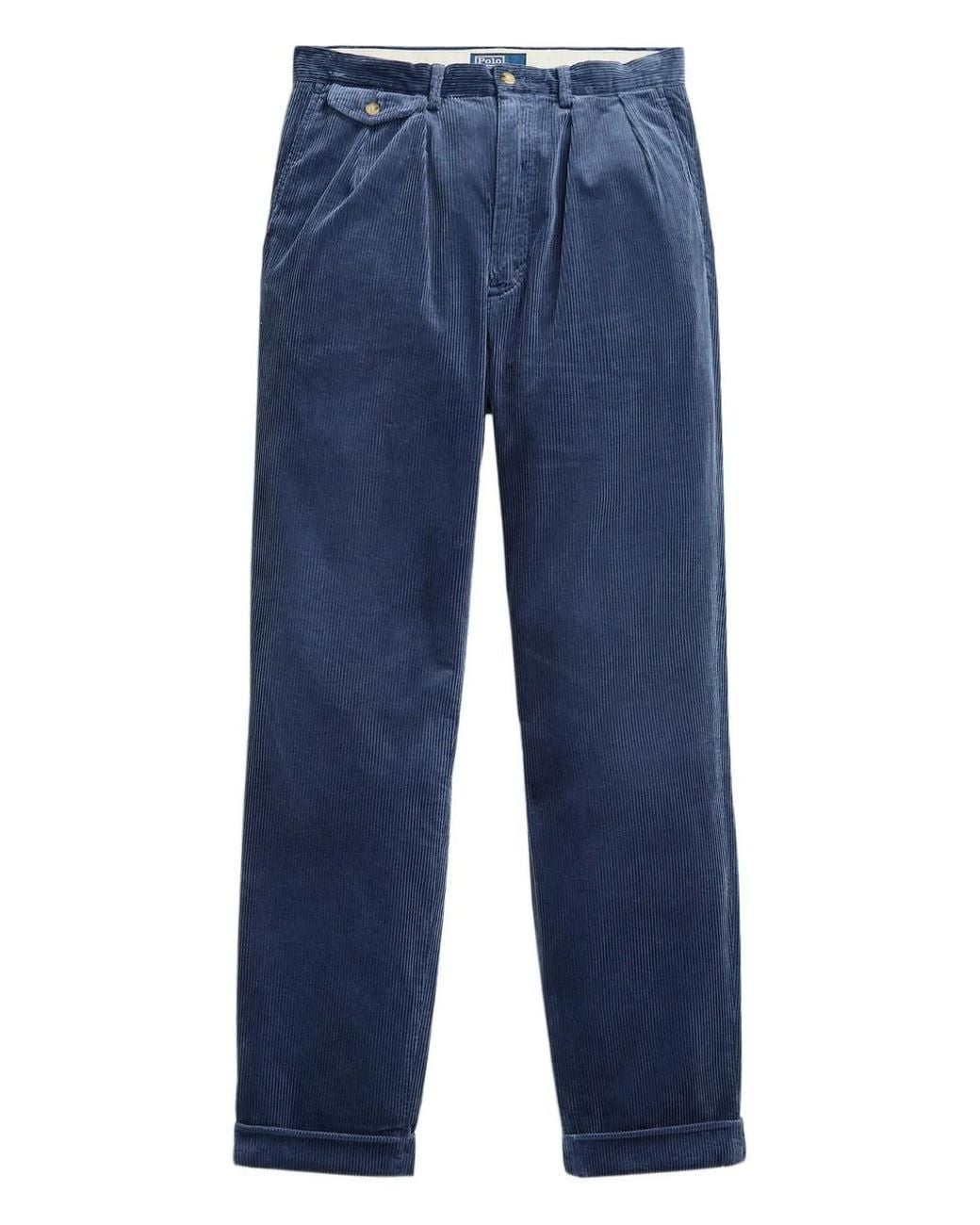 Polo Ralph Lauren Blue Pleated Corduroy Trousers for men
