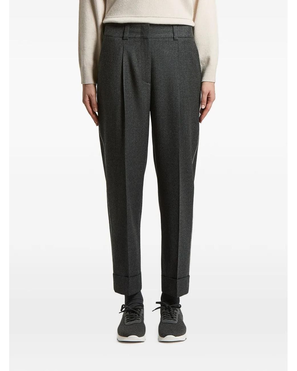 Peserico Gray Pleated Turn-Up Trousers