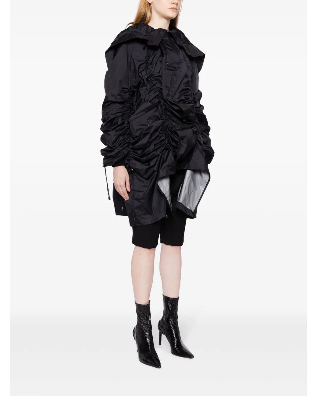 Junya Watanabe Black Gathered-Detail Wool Jacket
