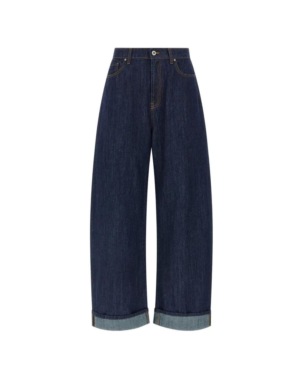 P.A.R.O.S.H. Blue Turn-Up Cuff Wide-Leg Jeans