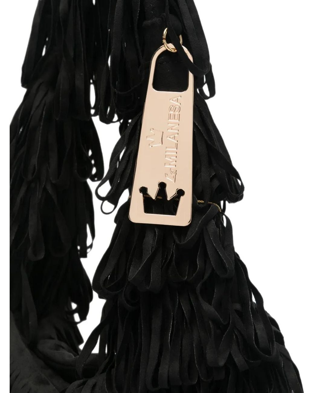 La Milanesa Black Capucine Fringed Tote Bag