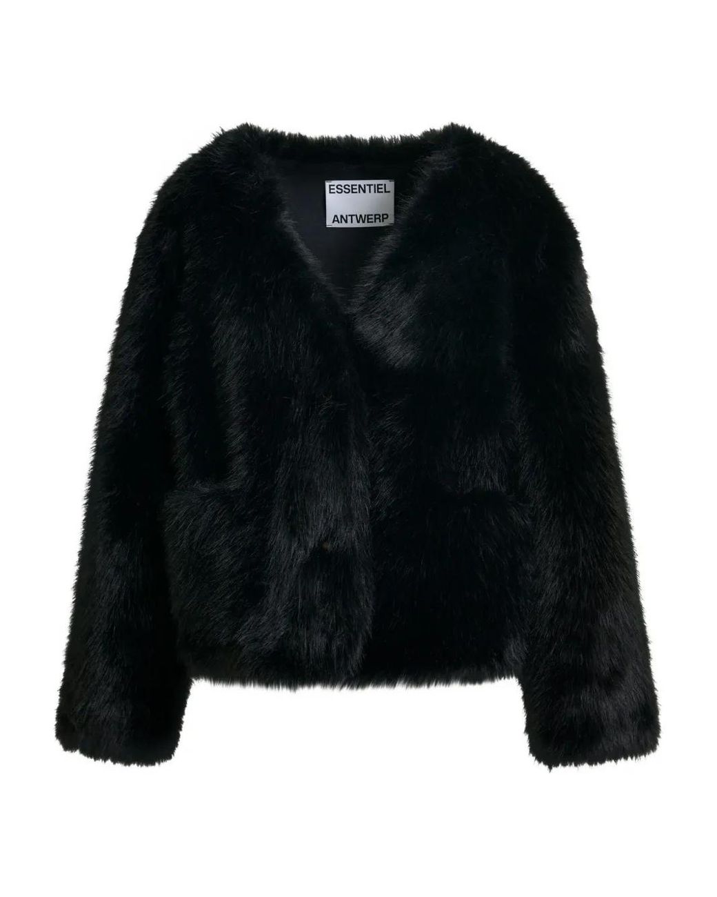 Essentiel Antwerp Black Faux-Fur Button Jacket