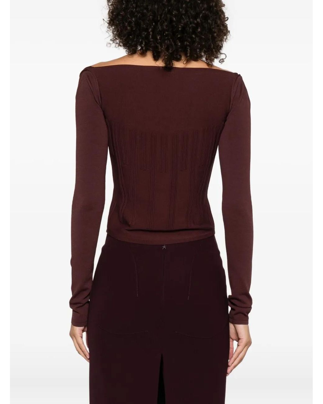 Mugler Purple Square-Neck Ribbed Top