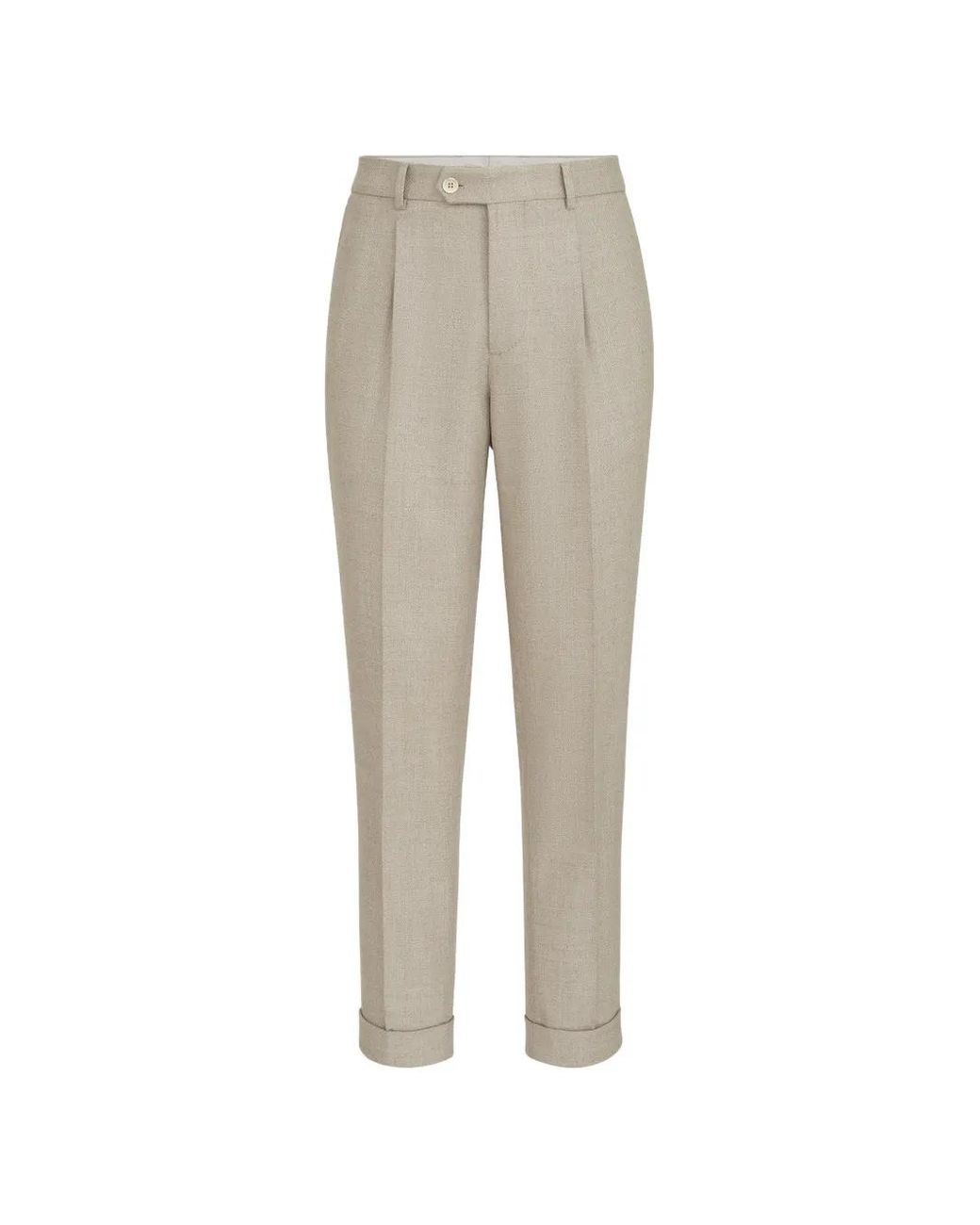 Brunello Cucinelli Natural Pantalon En Sergé De Laine Vierge Moulinée À Pli for men