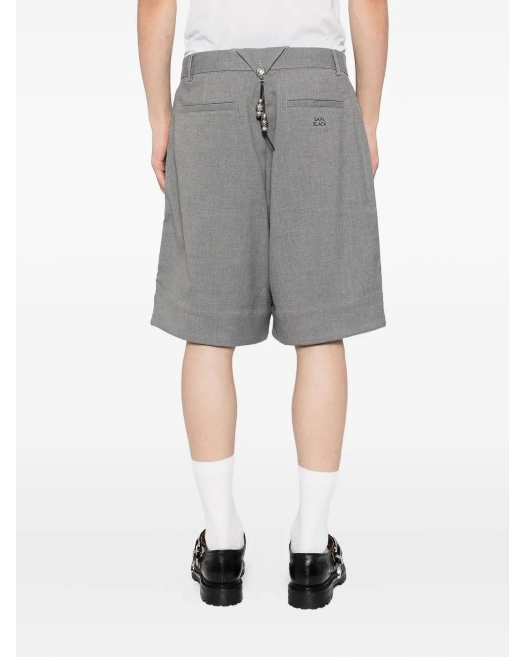 A Bathing Ape Gray Embroidered-Logo Shorts for men