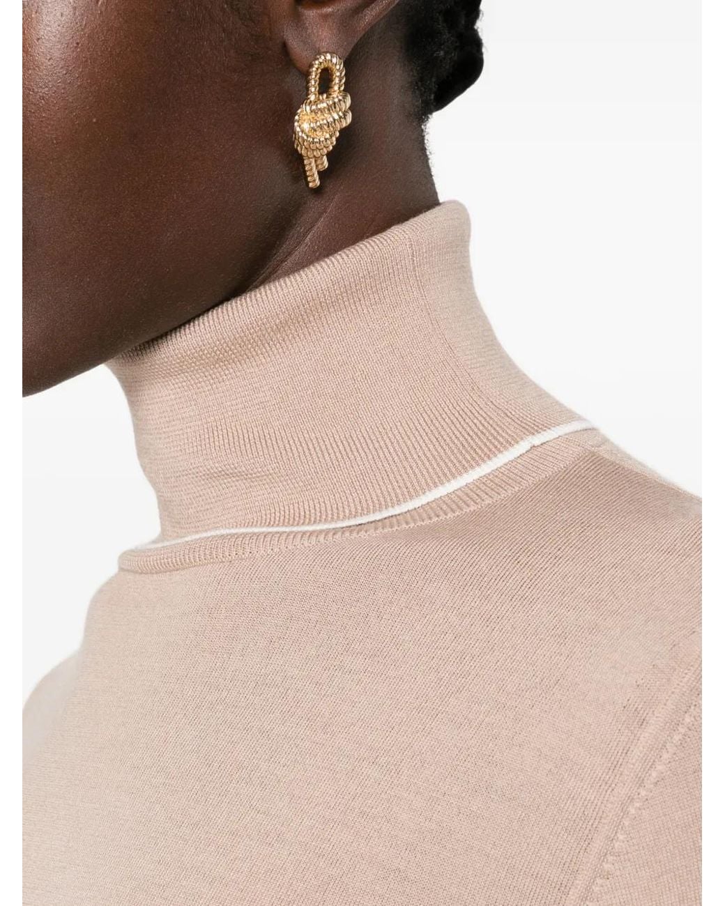 Eleventy Natural Contrast-Trim Roll-Neck Sweater