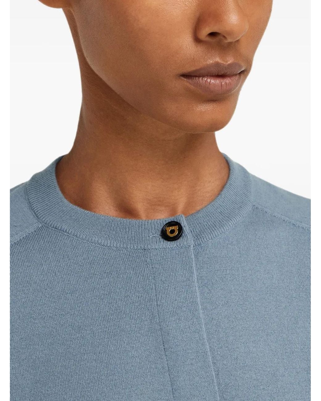 Ferragamo Blue Cardigan À Détail De Ruban