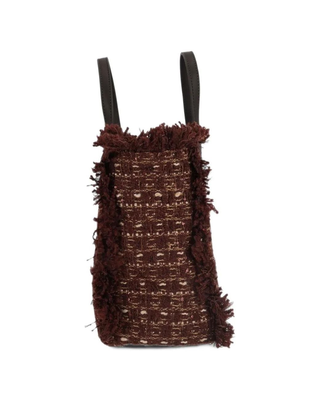 Mc2 Saint Barth Brown Colette Frayed Tweed Tote Bag