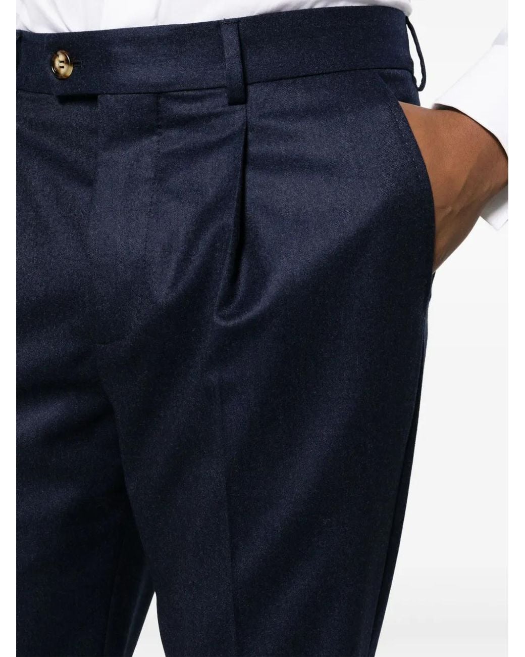 Brunello Cucinelli Blue Wool Pleated Trousers for men