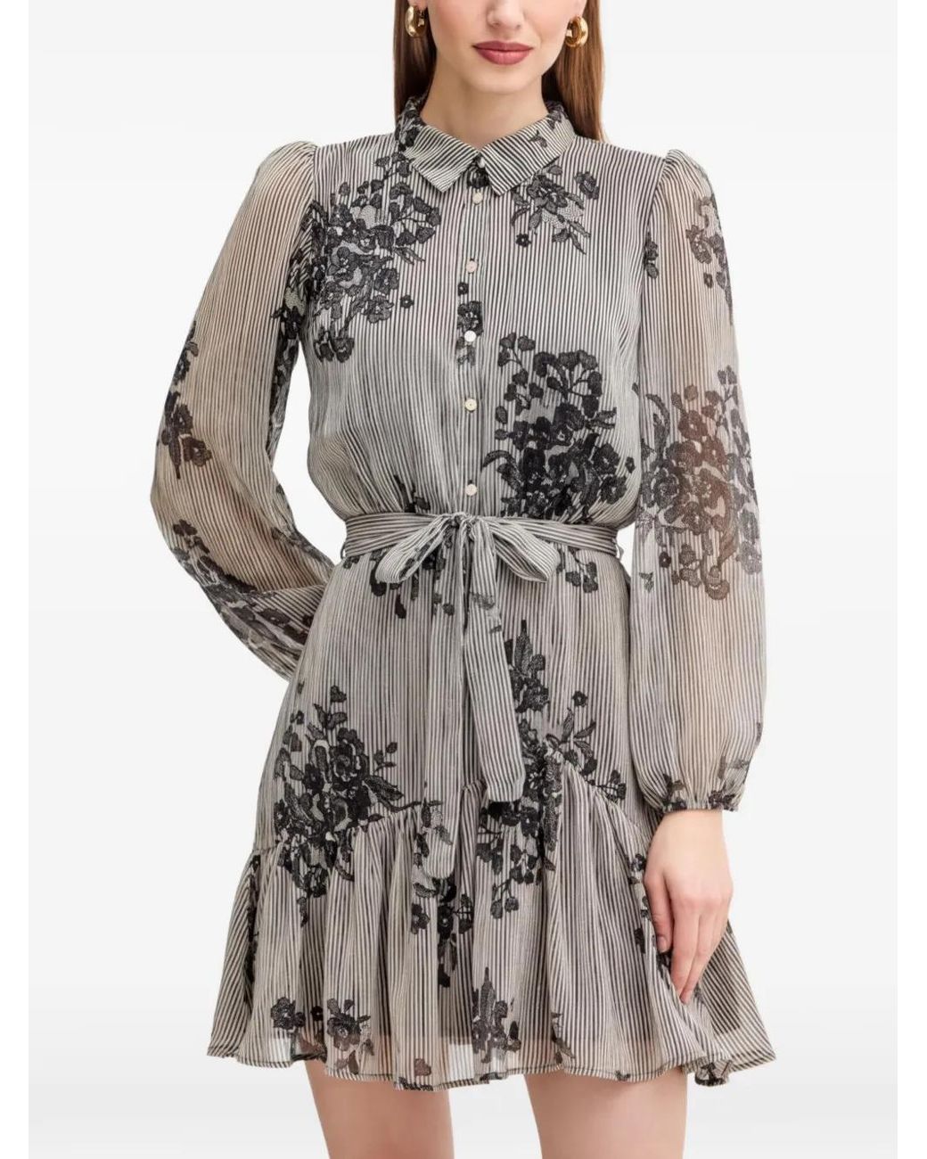 Morgan Gray Striped Floral Dress