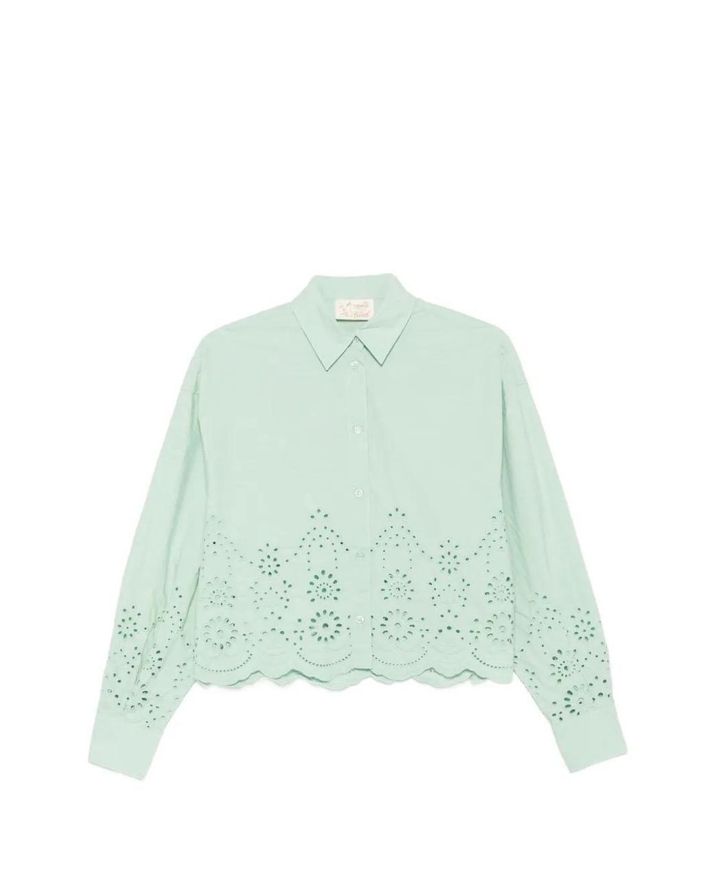 Mc2 Saint Barth Green Oriane Broderie-Anglaise Scalloped-Hem Shirt