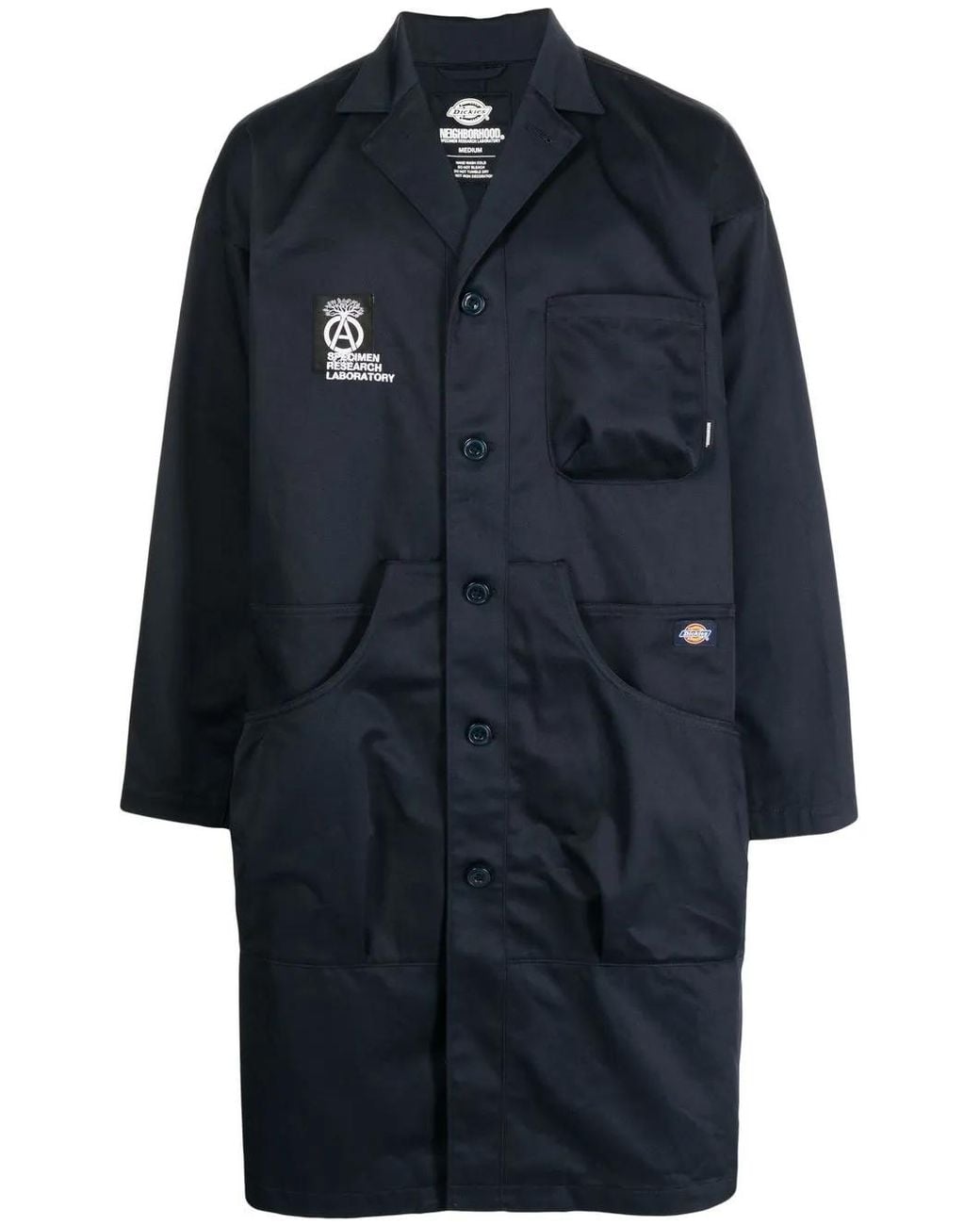 Neighborhood Blue Logo-Patch Single-Breasted Coat for men