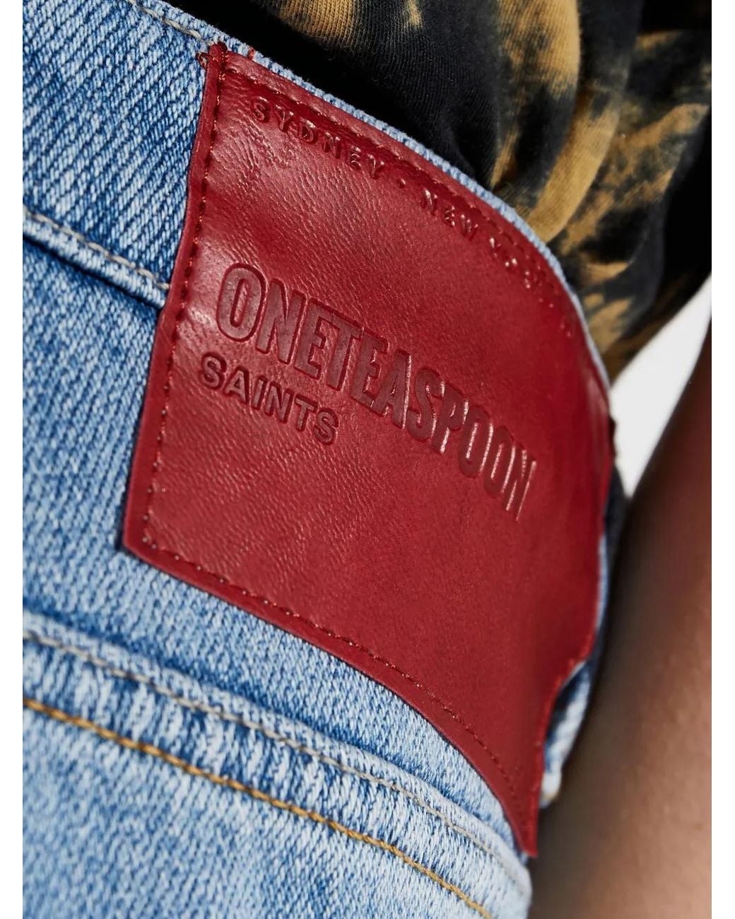 Vaqueros Con Parche Del Logo One Teaspoon de color Blue