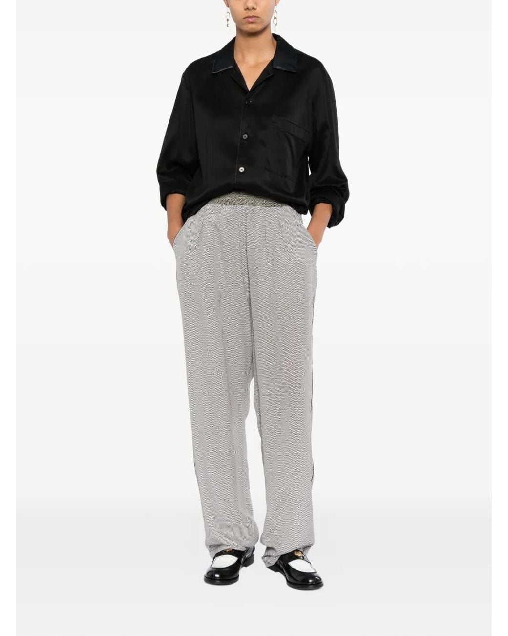 Tom Ford Gray Printed Net Crepe De Chine Pajama Trousers Tf Embroidered Logo