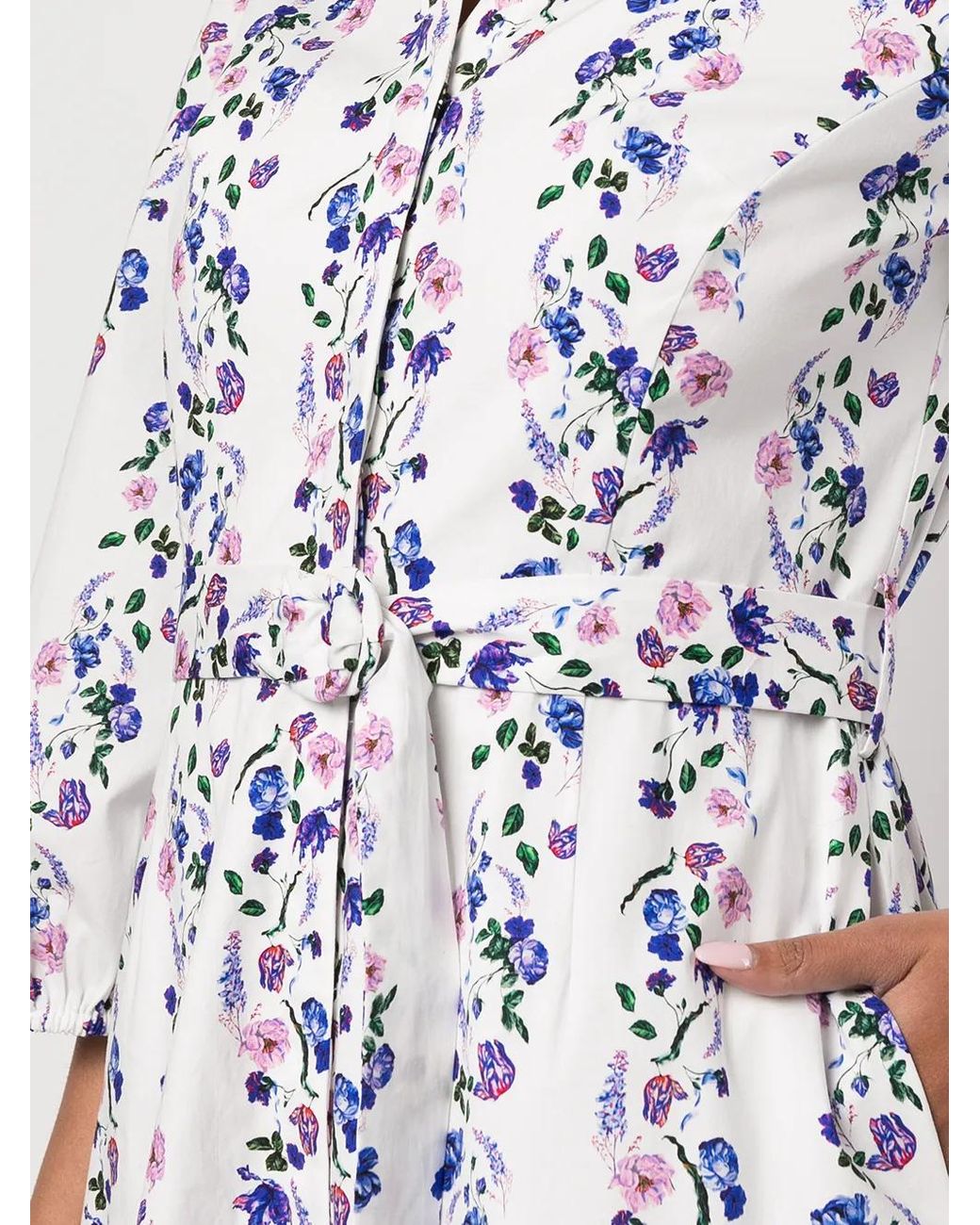 Marchesa White Floral-Print Shirt Dress