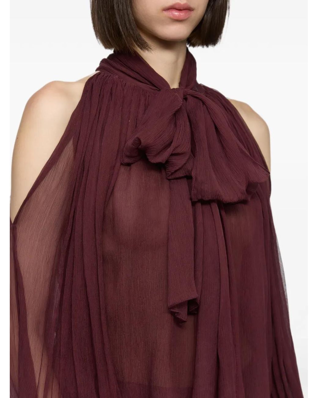 Atu Body Couture Red Cold-Shoulder Silk-Chiffon Blouse