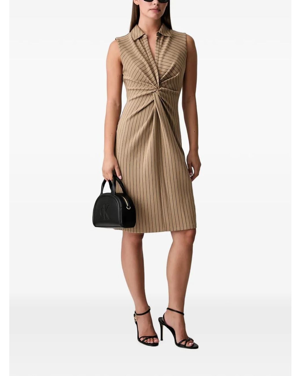 DKNY Natural Robe Courte À Fines Rayures Et Détail Torsadé