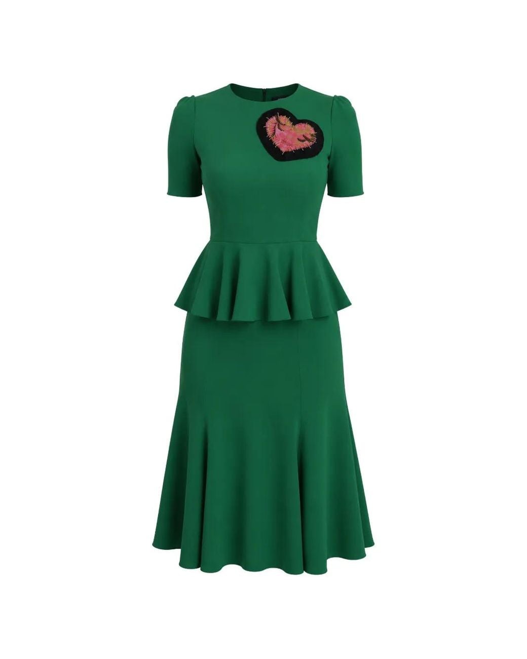 Dolce & Gabbana Green Heart-Patch Peplum Midi Dress