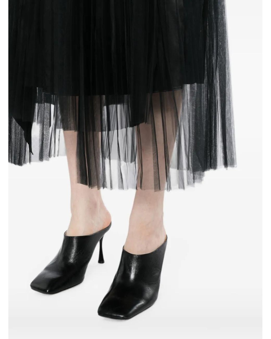 JNBY Black Sheer Mesh Pleated Midi Skirt