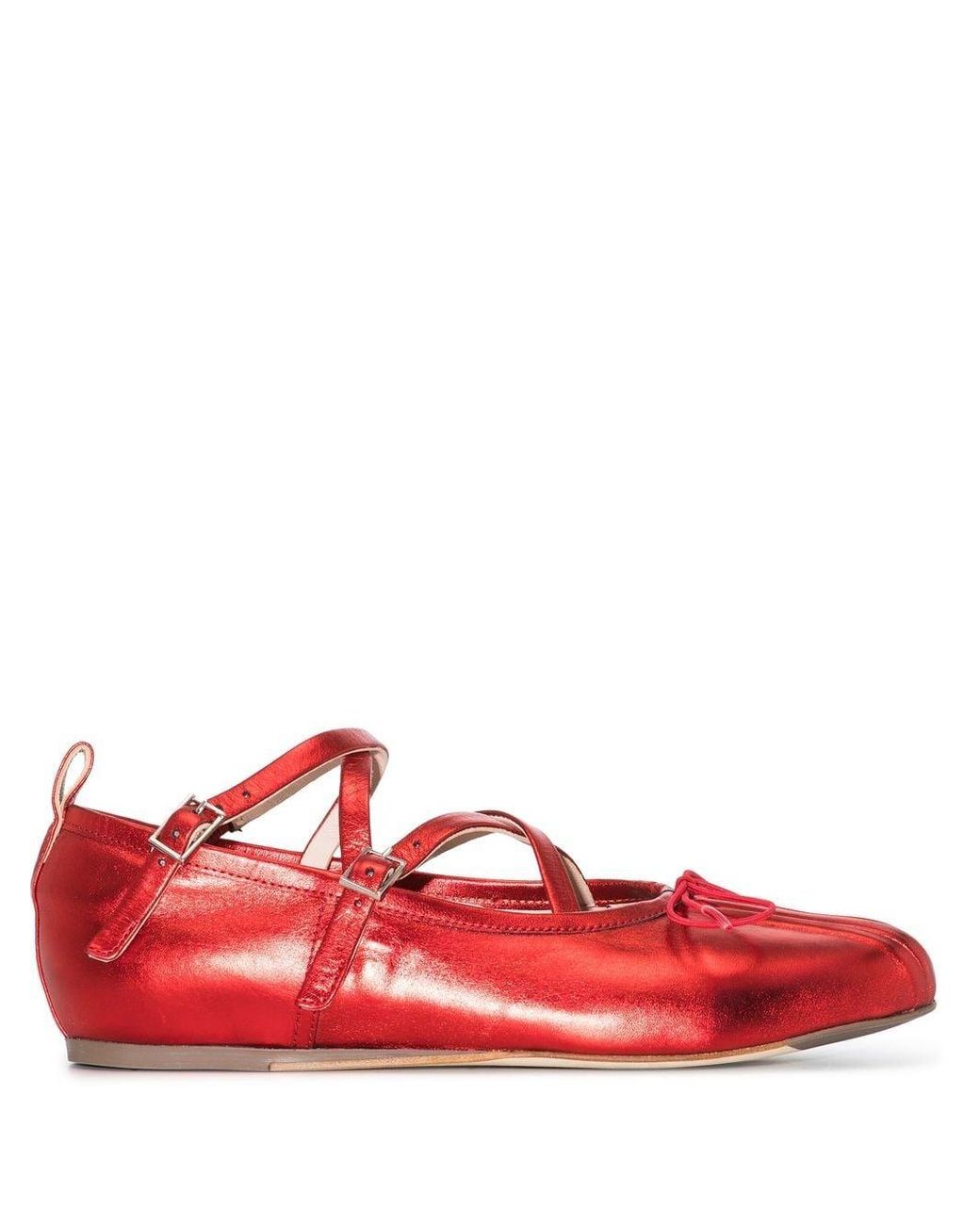 Simone Rocha Leather Criss-cross Metallic Ballerina Shoes in Red | Lyst