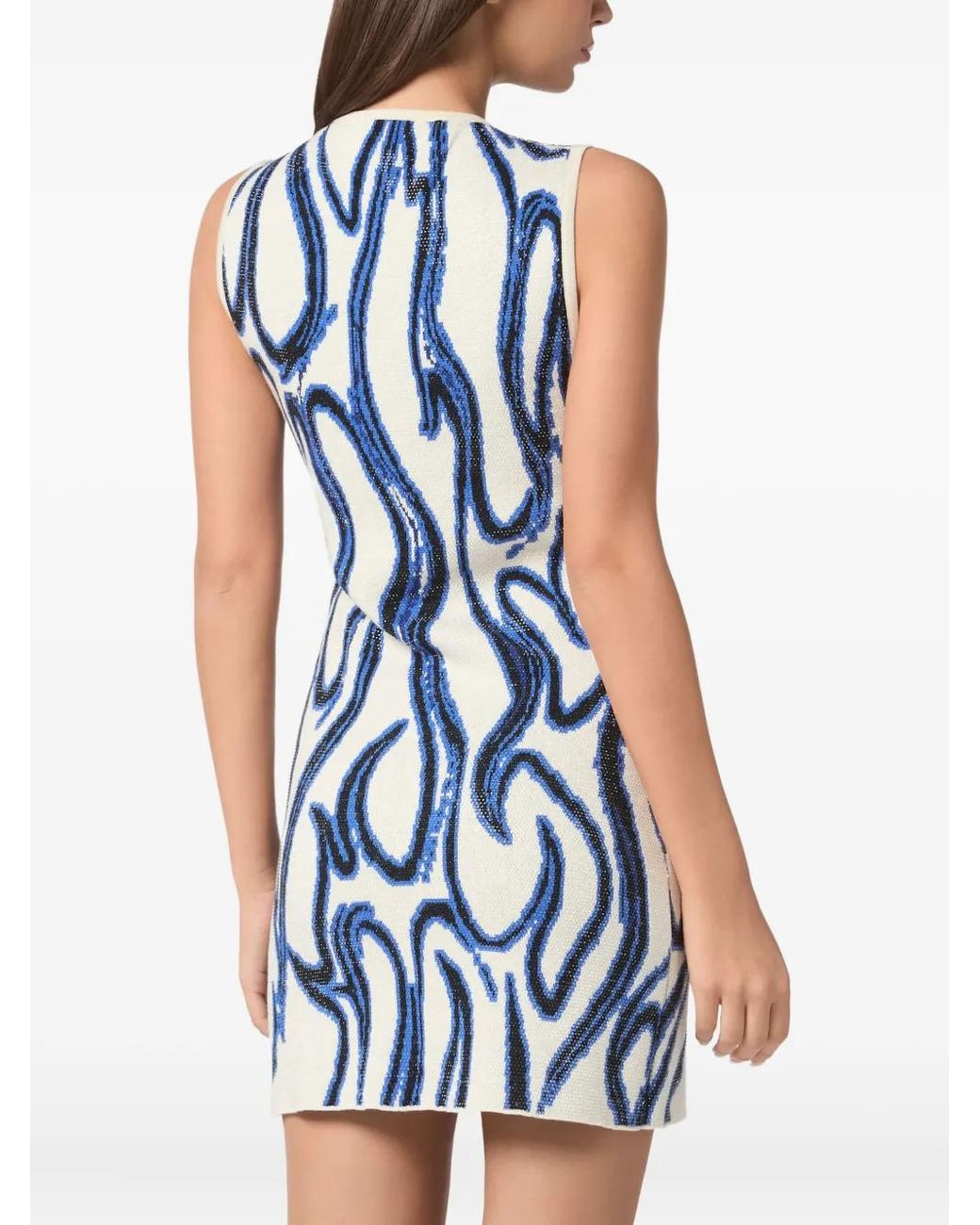 Philipp Plein Blue Minidress Jacquard Strass Flames