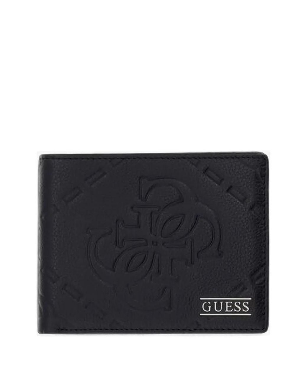 Guess Black Boston Logo-Embossed Bifold Leather Wallet for men