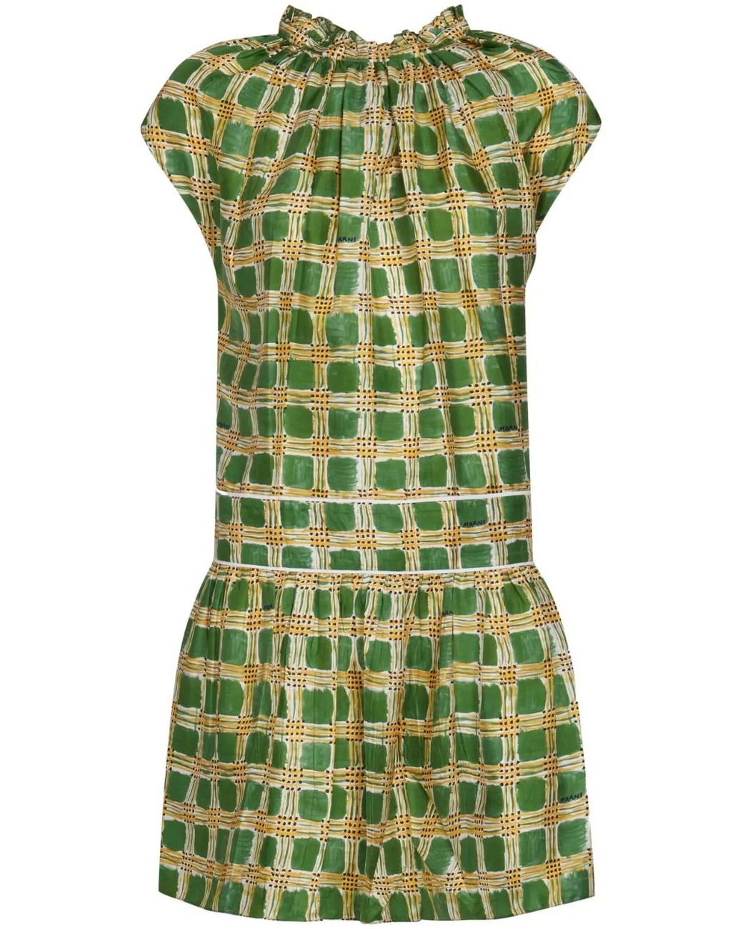 Marni Green Check Fields Silk Minidress