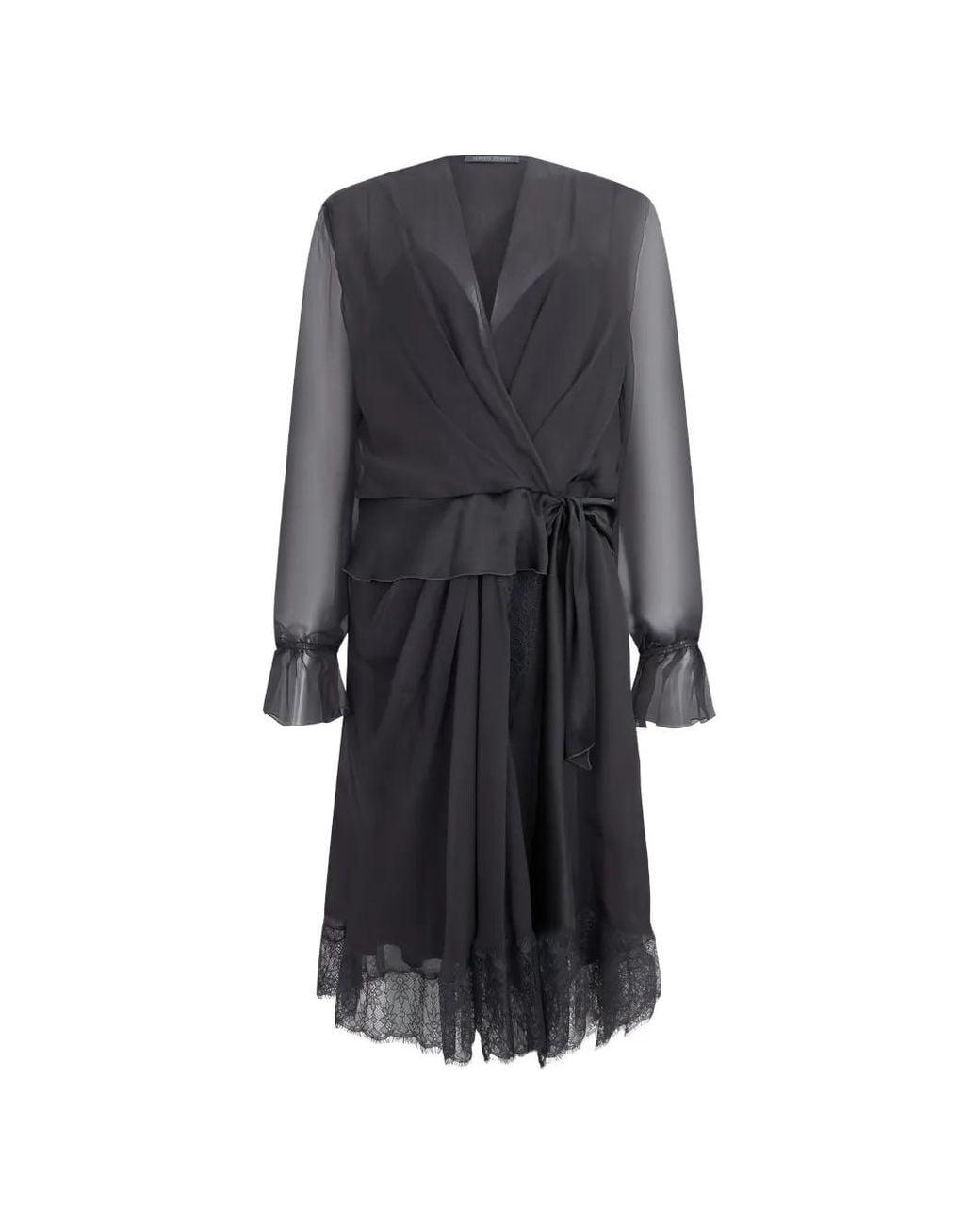 Alberta Ferretti Gray Sheer-Sleeve Dress